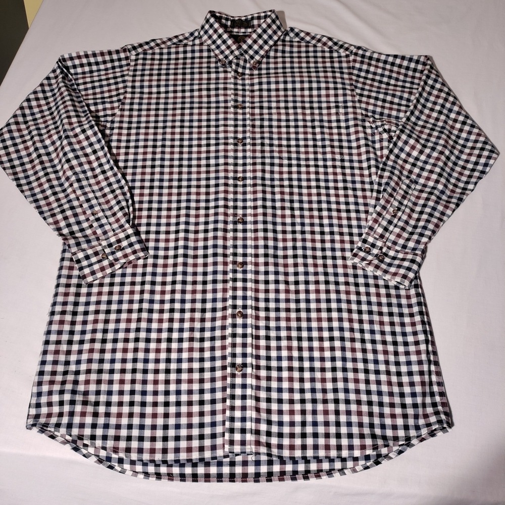Viyella Men LT Tall Navy Burgundy Gingham Cotton Wool Button Down Shirt Canada
